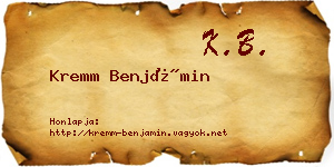 Kremm Benjámin névjegykártya